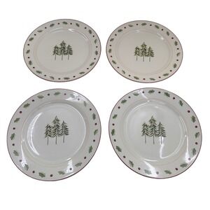 Merry Brite Christmas Dinner Plates Set 4 Pine Tree Holly Berry Holiday Decor